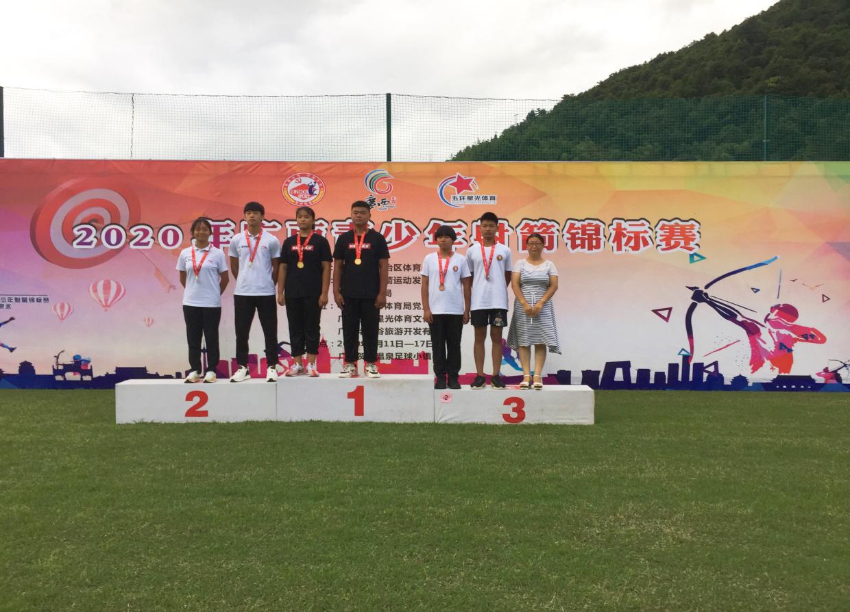 李启亮(右二,陈梓钰(右三)获反曲弓乙组混合团体单轮全能第三名